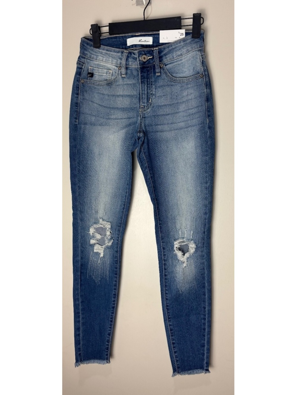 KanCan Women’s 3/25 Mid Rise Ankle Skinny Jeans Distressed Raw Hem NWT